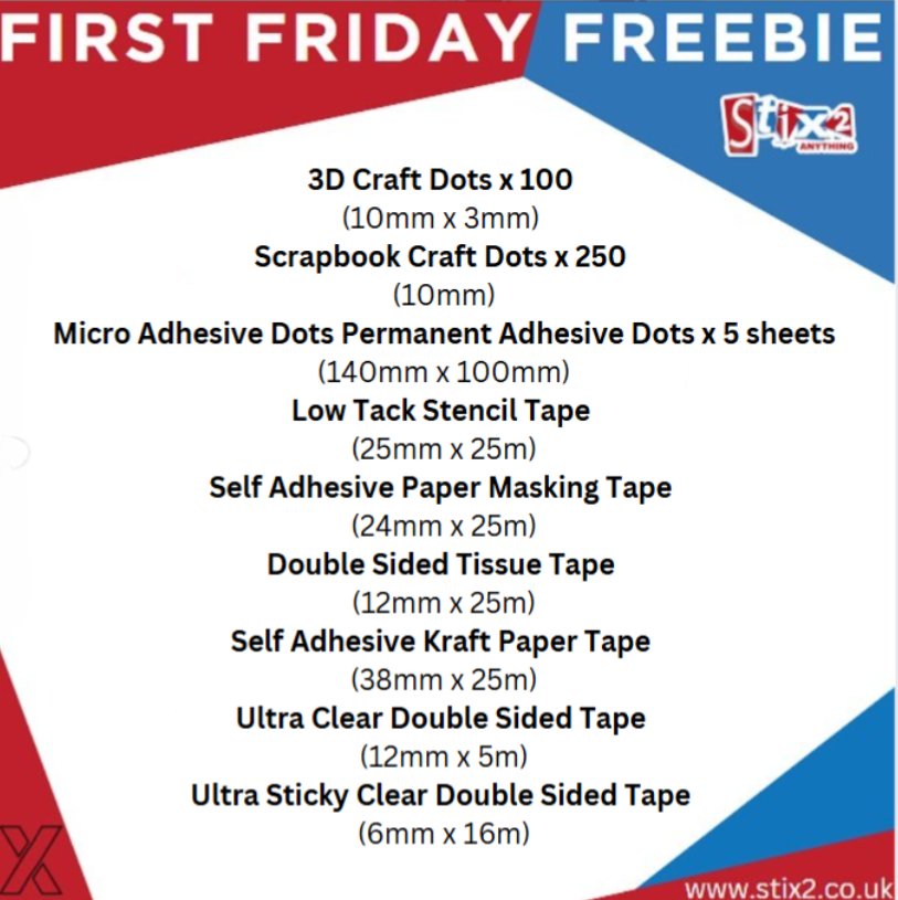stix_2's tweet photo. For the last FIRST FRIDAY FREEBIE of the year, we’re giving away over £25 worth of your favourite Stix2 adhesives!
How to enter:
Like and retweet our post for a chance to win.
The winner will be announced on Tuesday 10th of December.
#craftcompetition #craftgiveaway #stix2 https://t.co/FRqII6bqch