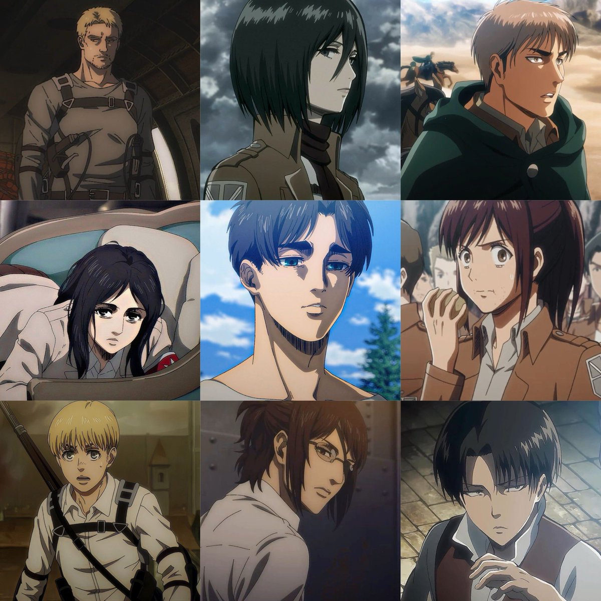 chosoackerman's tweet image. attack on titan characters and their modern au aesthetic: a thread