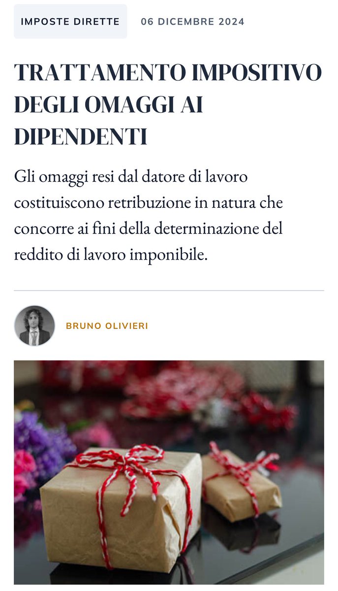Per Sistema Ratio | Centro Studi Castelli sulla #natura e trattamento #impositivo degli #omaggi (di Natale e non solo!) al dipendente.

Articolo disponibile al link ratio.it/trattamento-im…

#studiocommercialeolivieri
#linformalavoro
#professionistiaserviziodellaconoscenza