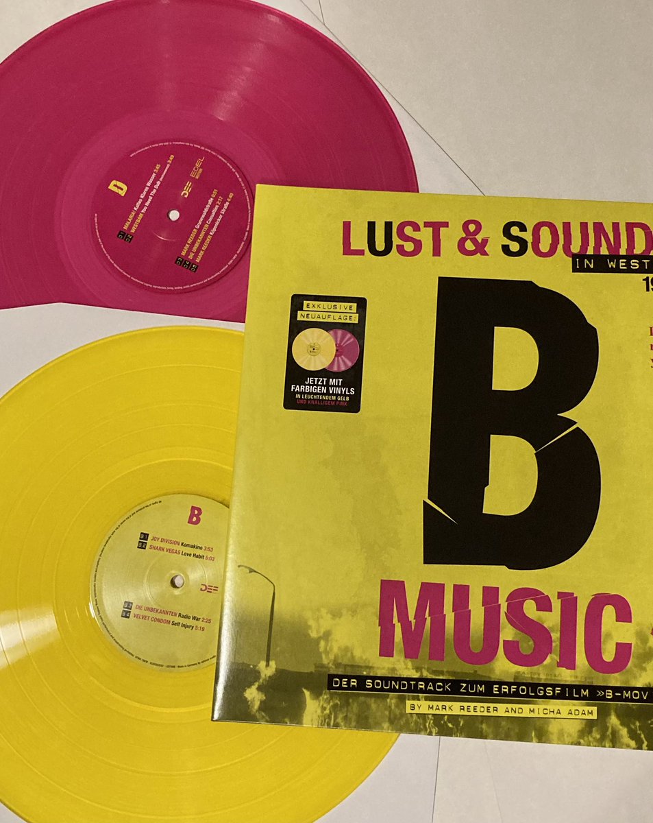 i‘m happy to announce the re-release of the soundtrack to b-movie (lust &amp; sound in west-berlin) featuring the special film versions of joy division, malaria! ideal and die unbekannten, as well as anne clark, and westbam‘s you need the drugs. 
out now on pink and yellow vinyl!