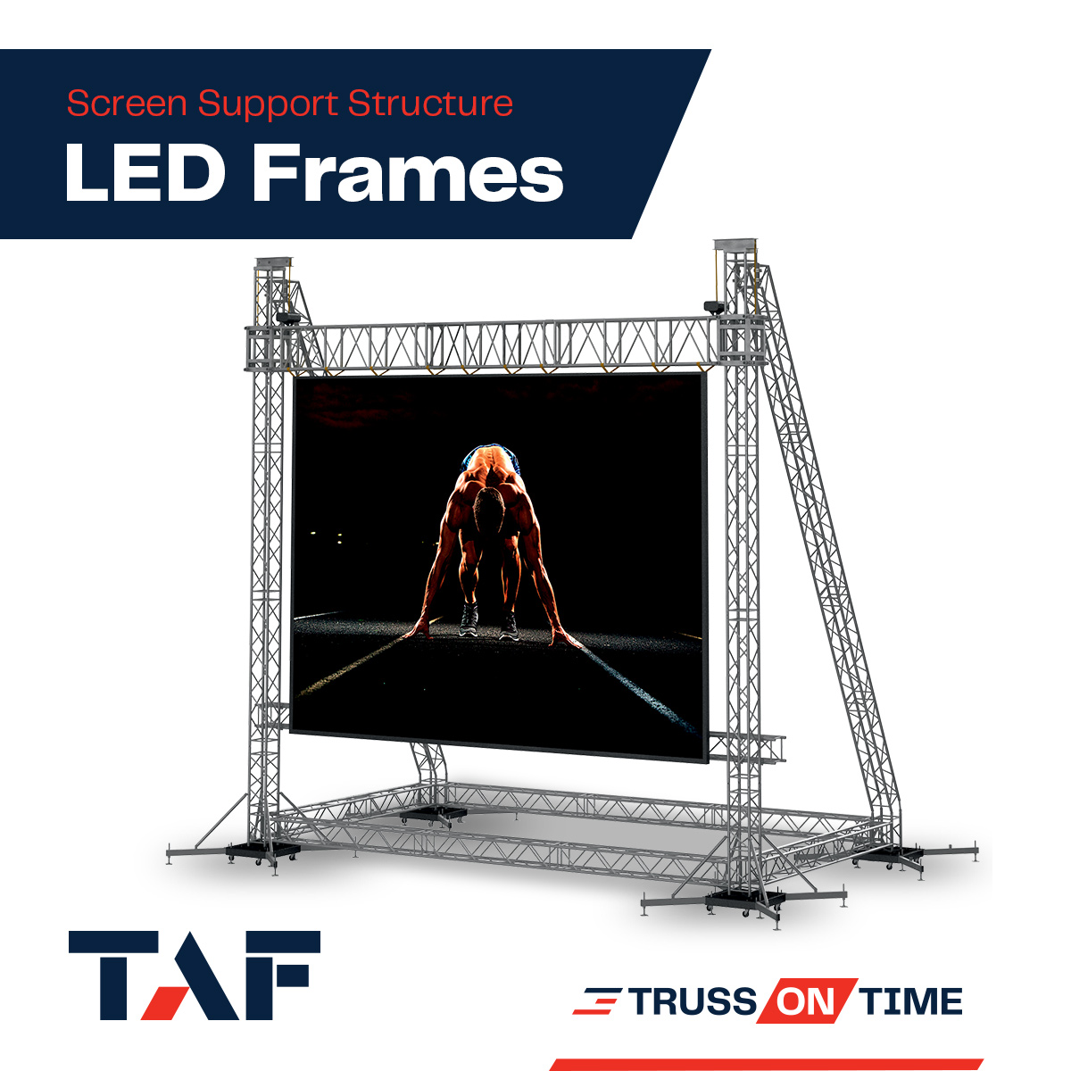 usa_taf's tweet image. You can fully rely on TAF #LEDframes to safely support your valuable #LEDscreen indoors or outdoors, with three versions that can handle screen sizes from 16.4 x 9.8 ft to 26.2 x 19.7 ft and loading up to 6,614 lbs (3000 kg). taf-usa.com/led-frames #thefactory #supportstructure