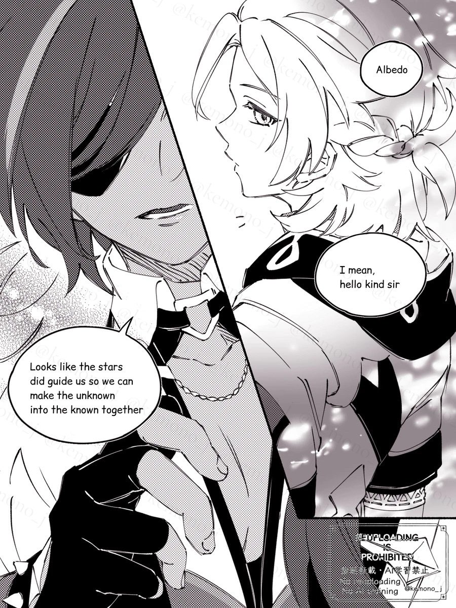 ""IF"" little Kaeya met Albedo when he sneaked into Sumeru to get to Khaenri'ah
※Read from right to left
translated by @munyumu62