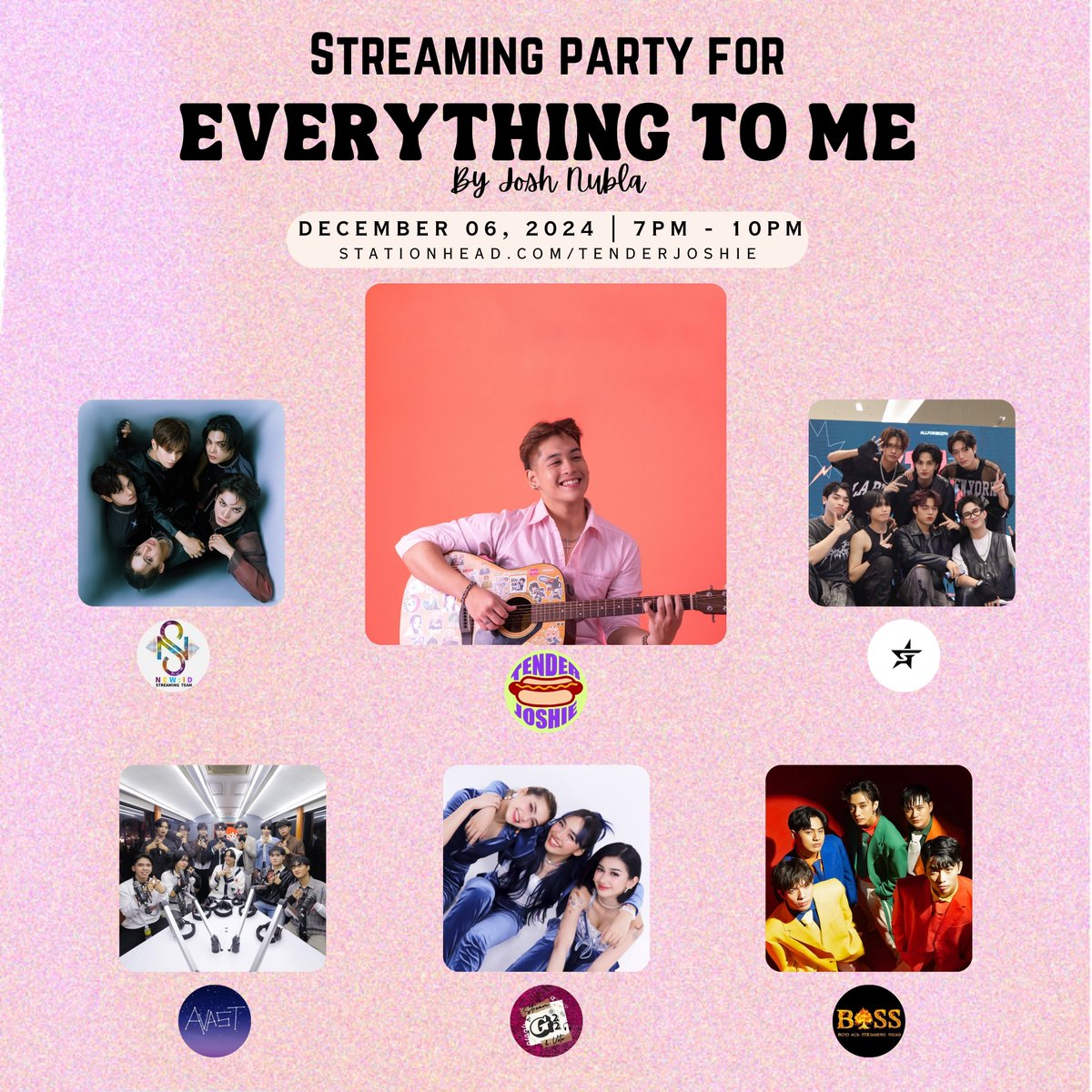 Wassup, Tender Joshies! Here's another line up for tonights collab! 💚✨

📻 stationhead.com/tenderjoshie 

#JoshNubla #EverythingToMe #SecondRelease