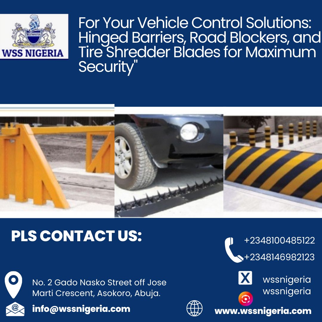 WSSNigeria's tweet image. Fortify your security with Hinged Barriers, Shredded Blades &amp;amp; Road Blockers! Durable, reliable, and tailored for maximum protection.

 Call 08146982123. 

#RoadBlocker #HingedBarrier #SafetyFirst #AbujaSecurity #DefendWithWSS