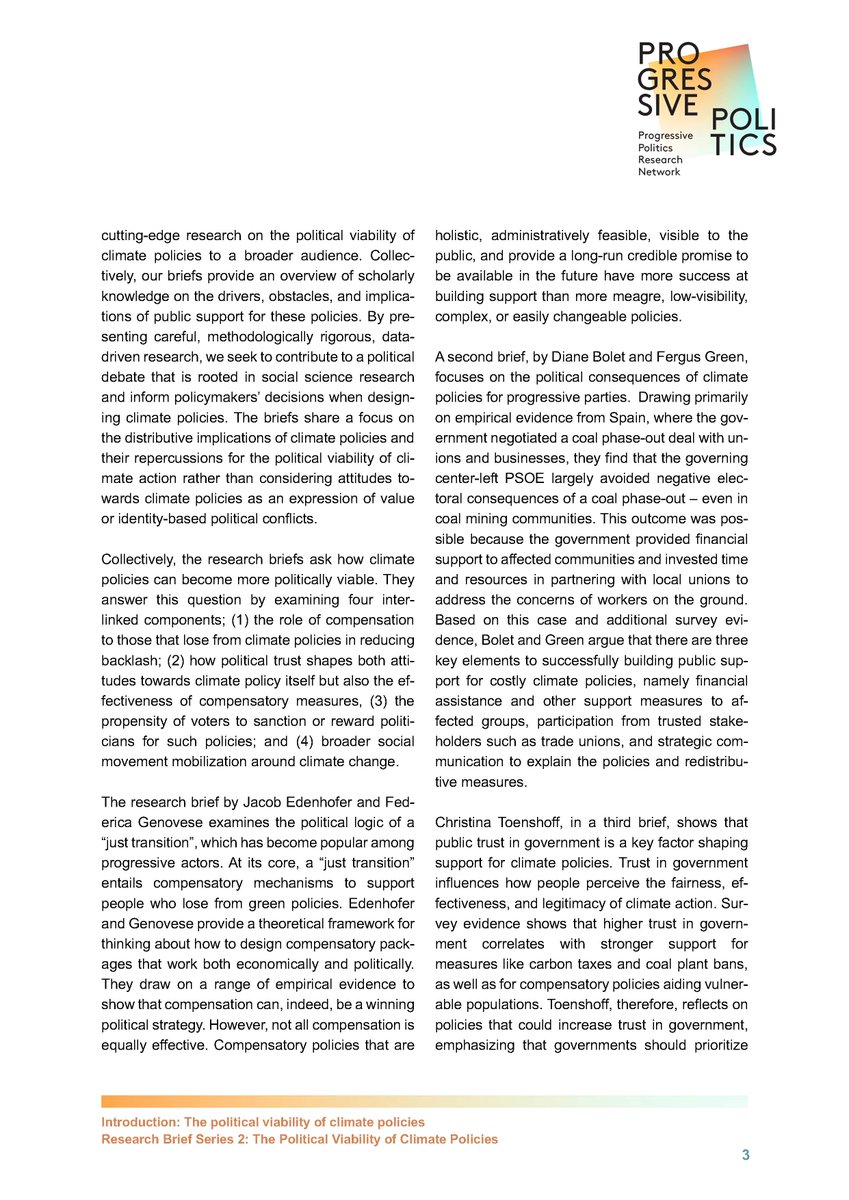 tabouchadi's tweet image. 🚨 How are more ambitious climate policies feasible politically? We have published 4 new research briefs on the political viability of climate policies. You can find all the briefs on our website.
Here is a 🧵summarizing the briefs.
Please share.
politicscentre.nuffield.ox.ac.uk/progressive-po…