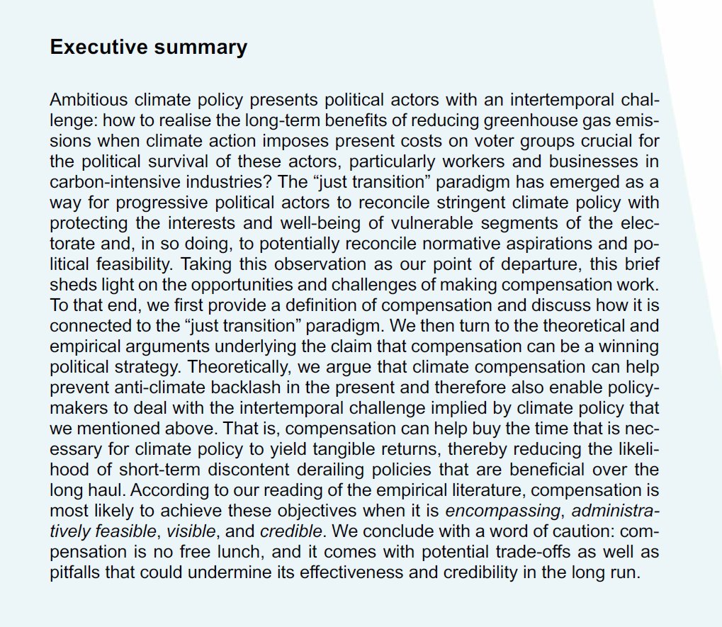 Tarik Abou-Chadi (@tabouchadi) on Twitter photo In brief 1 <a href="/edenhofer_jacob/">Jacob Edenhofer 🇪🇺 🇺🇦</a> and <a href="/fgenovese__/">Federica Genovese</a> ask how to design compensatory mechanisms to support people who lose from green policies. They emphasize the importance of encompassing, administratively feasible, visible, and credible measures. But they also highlight challenges. In brief 1 <a href="/edenhofer_jacob/">Jacob Edenhofer 🇪🇺 🇺🇦</a> and <a href="/fgenovese__/">Federica Genovese</a> ask how to design compensatory mechanisms to support people who lose from green policies. They emphasize the importance of encompassing, administratively feasible, visible, and credible measures. But they also highlight challenges.
