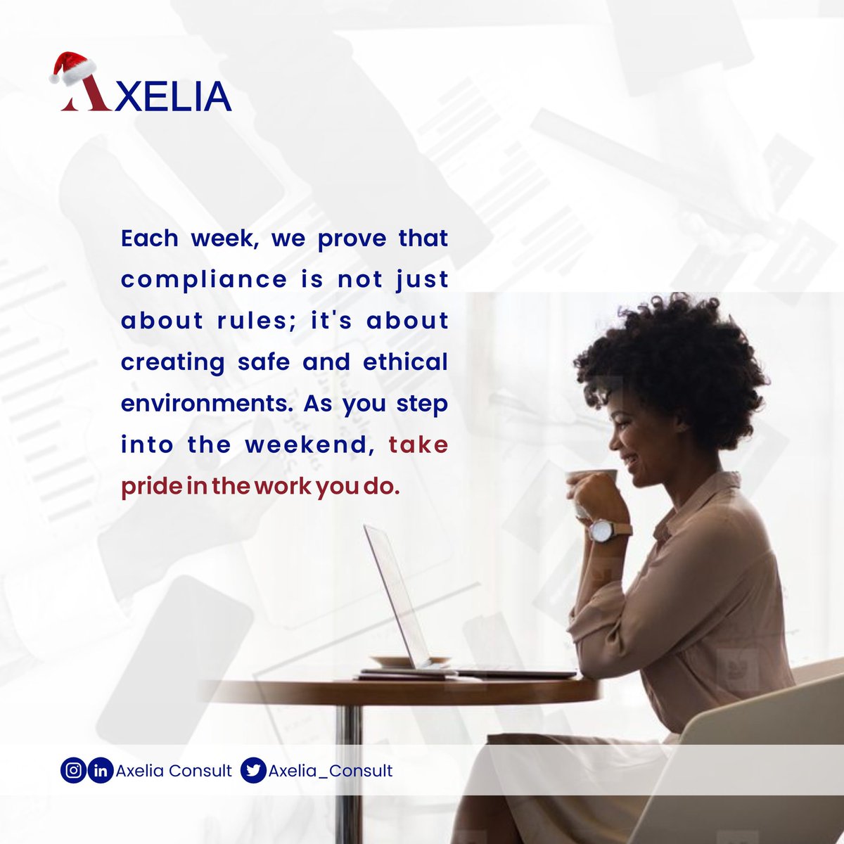 Axelia_Consult's tweet photo. Each week, we prove that compliance is not just about rules; it’s about creating safe and ethical environments. 

As you step into the weekend, take pride in the work you do. 

#AxeliaConsult #TGIF #Compliance https://t.co/oZ2DK0GLVW
