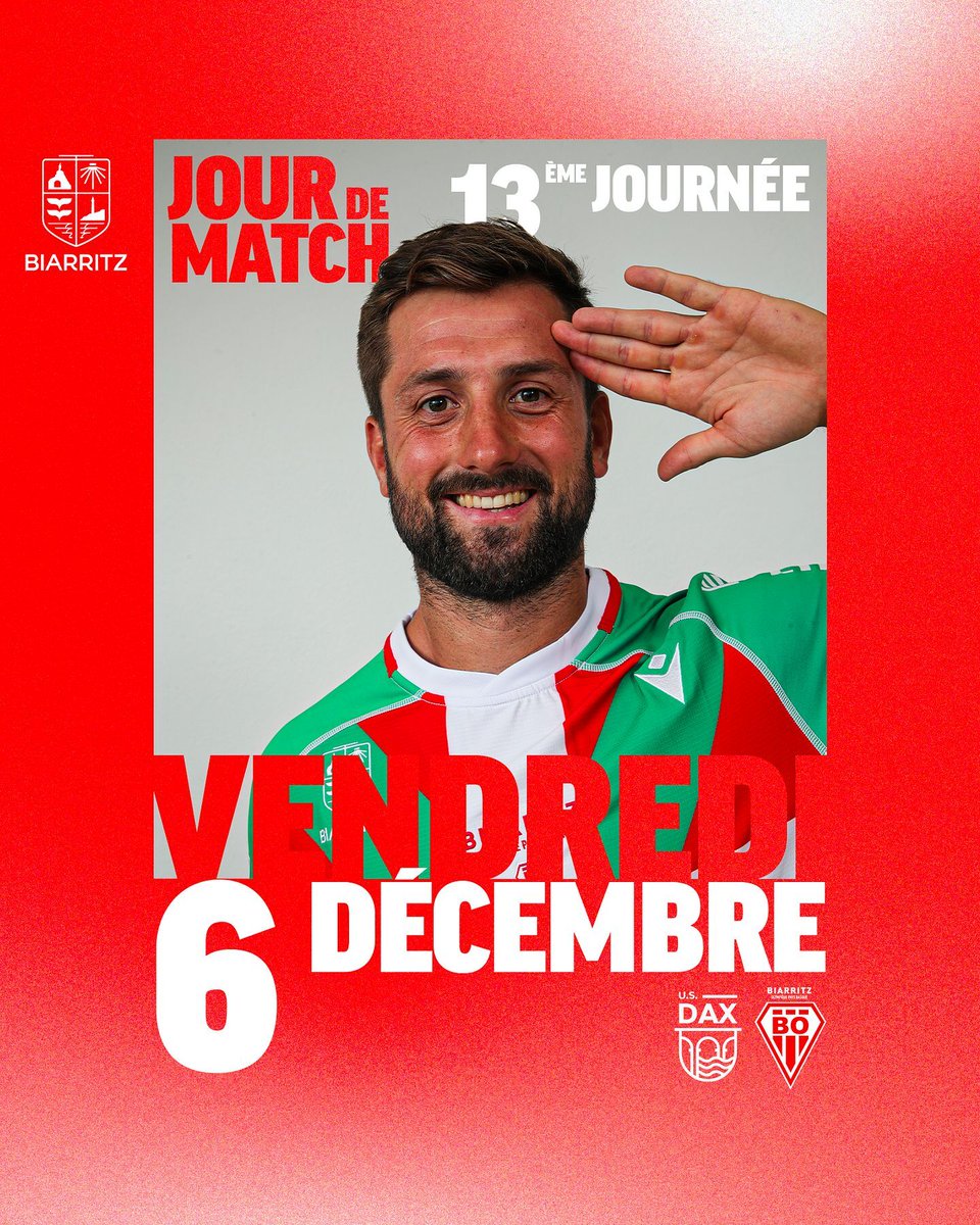 BOPBweb's tweet photo. 🔴 𝙅𝙊𝙐𝙍 𝘿𝙀 𝙈𝘼𝙏𝘾𝙃 ⚪
🤝 @ville2biarritz

🏆 @rugbyprod2
 🗓 13ème journée
💥 @usdaxrugby
🏟 Stade Maurice Boyau
⌚ 21:00
🌙 15°
📻 @bleu_basque

#USDBO | #BOPB | #AupaBO https://t.co/SgHzAOOFOS