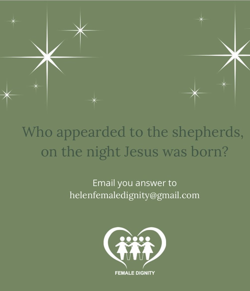 femaledignity7's tweet photo. DAY 6 - Every Female Deserves Dignity &amp; ‘LOVE’  

Shepherds in biblical times were deemed the lowest in society, unfortunately today this attitude remains the same among some concerning homeless and vulnerable females. 
🎁💝🎁

Email your answer to https://t.co/hovDD4A8fd https://t.co/ah9IAYurm4