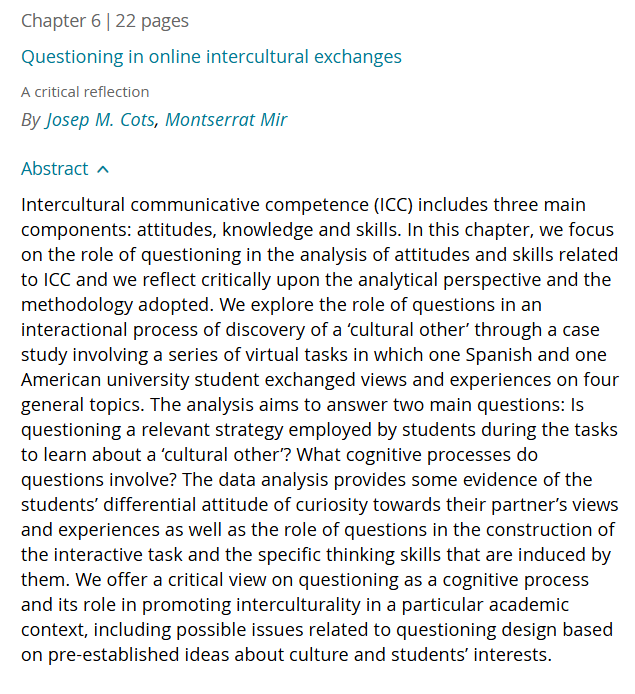 UdLCLA's tweet photo. 🌍✨ Interested in #InterculturalLearning?
Check out Josep M. Cots &amp; Montserrat Mir's critical reflections on questioning in online exchanges! 📝 A must-read for students &amp; educators exploring global perspectives💡 Ready to deepen your understanding?
👉 https://t.co/QboJINsagy https://t.co/ekDCwdj73V