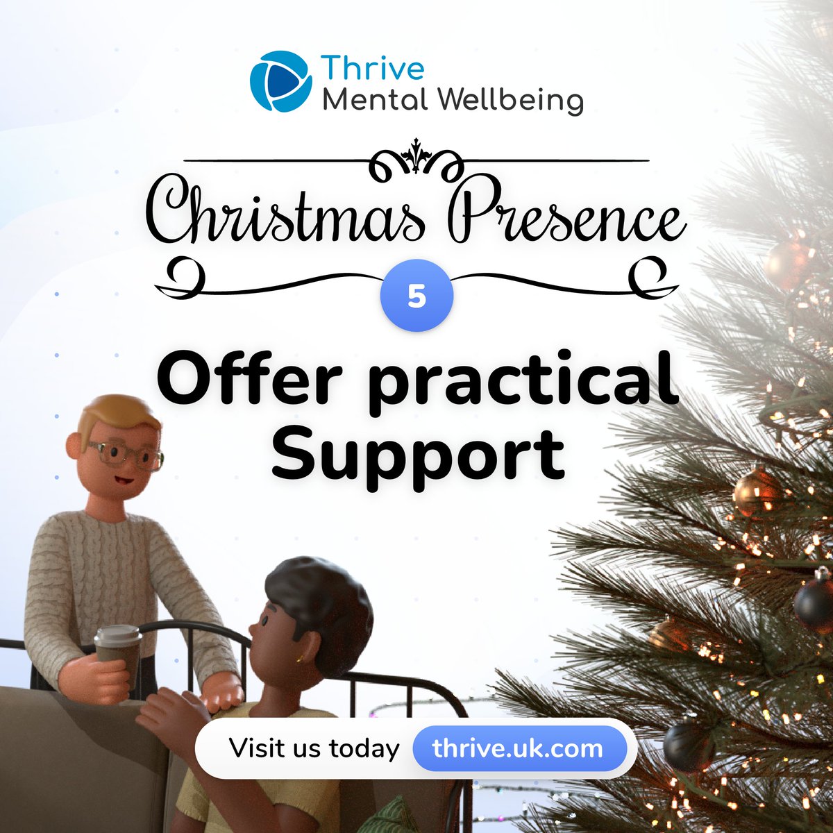 ThriveAppsUK's tweet image. #Day5 of #ChristmasPresence - #PracticalSupport

When it comes to #mentalhealth, practical support can be hard to find. Often the support isn’t appropriate and could cause harm. If you’re looking to give #mentalhealthadvice, point only to advice given by trained professionals.