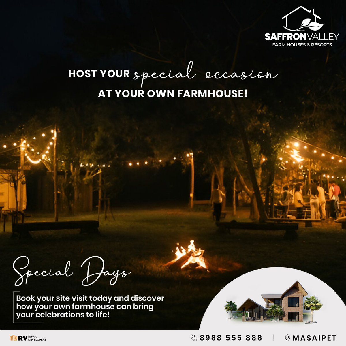 SaffronResorts's tweet photo. Celebrate your special moments at Saffron Valley Farmhouses &amp; Resorts! Perfect for family gatherings, weddings, birthdays and more, make every occasion unforgettable at your very own farmhouse. Book a site visit today and see how we bring your celebrations to life! #SaffronValley https://t.co/plojidZhyo