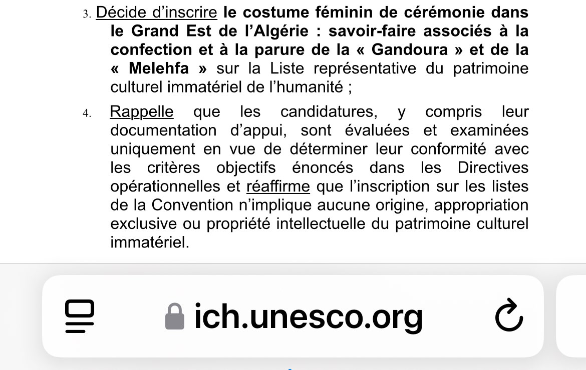 MyMarocHeritage's tweet photo. @CoachLarage @Miraghost212 @oujdi48000 Je vais ajouter la capture de la décision finale de l’Unesco!
La bataille est perdue pour vous
Brailler dans les réseaux ne sert à rien car votre jeu a été dévoilé aux yeux de tous et le Maroc a été applaudi à l’Unesco pour sa défense défendue par tous
🔗 https://t.co/vSo1jU59t9 https://t.co/25GWxFcwVo