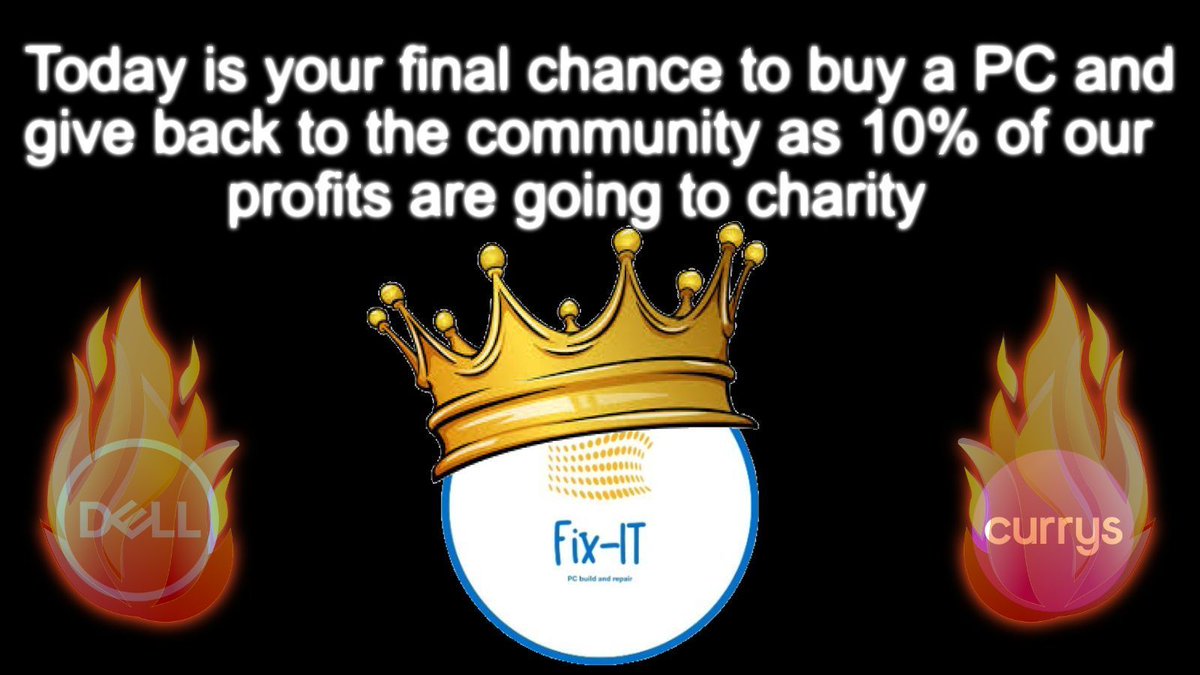 Fix_ITSouthwest's tweet photo. Today is ther final day of all our deals and if you where thinking of buying a christmas pressent or a treat for yourself then now is the time. We have promotion where 10% off our profits go to charity. 
#FixIT #Gaming #PC
#FixITGaming #GamingPC https://t.co/VXfZ5lZV9L