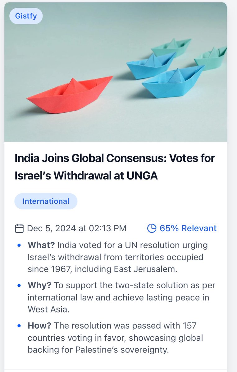 AnswerIAS's tweet image. India Joins Global
How? 
The resolution was passed with 157 countries voting in favor, showcasing global backing for Palestine’s sovere...

Read more: gistfy.com/upsc/?articleI… 

#upsc #uppsc_no_normalization  #upscprelims2025  #BPSC_70th #bpsc_jawab_do #bpsc #opsc_jawab_do