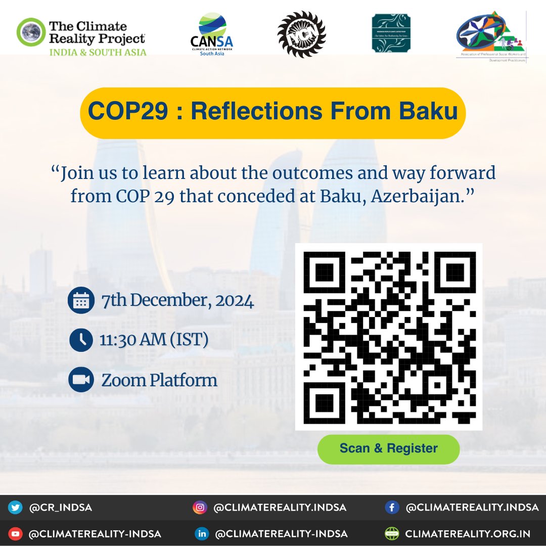 Join ACRP’s West Africa Hub Coordinator, Mariam Yussif, for a #COP29 Debriefing Session with Climate Reality Project India and South Asia,  scheduled for 7th December at 11:30 AM IST.  This will be an important discussion on advancing climate justice and fostering a just