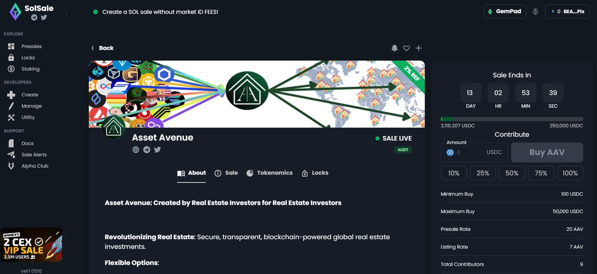 asset_avenue's tweet photo. 🚨 $AAV Presale is LIVE! 🚨

🔗 Grab your $AAV now: https://t.co/7hsnRikd9j

💡 Your gateway to revolutionizing real estate investments is here!

✅ Tokenized Real Estate – Simplified, secure, and global.

✅ Exclusive Early Access – Buy $AAV before the public launch.

✅ Powered by Solana – Fast, efficient, and built for the future.

🎯 Join the movement and reshape real estate investments!

💬 Be a pioneer. Be a part of the future. 🌍 

#CryptoRealEstate #AAV