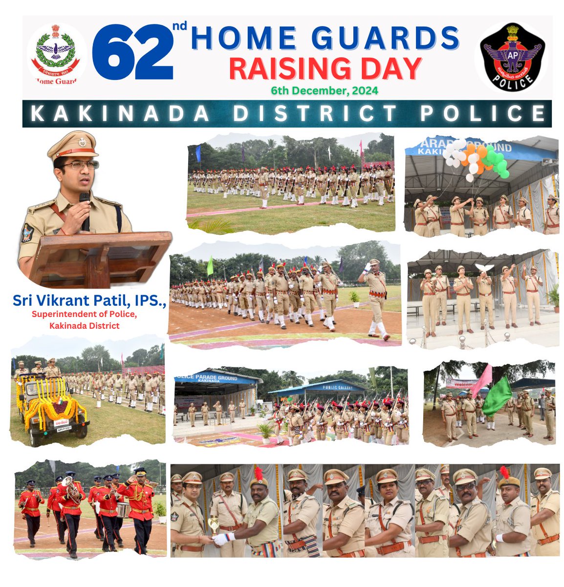 KAKINADAPOLICE's tweet image. కాకినాడ జిల్లా ఎస్పీ శ్రీ విక్రాంత్ పాటిల్ IPS., గారి ఆధ్వర్యంలో కాకినాడ జిల్లా పోలీస్ కార్యాలయం ఆవరణలో ఉన్న పరేడ్ గ్రౌండ్ నందు ఉత్సాహంగా ప్రారంభం అయిన 62వ హోమ్ గార్డ్స్ యూనిట్ అవతరణ దినోత్సవం.@APPOLICE100 #homeguards #raisingday2024 #andhrapradeshpolice @dsbkkd @kakinadaupdates