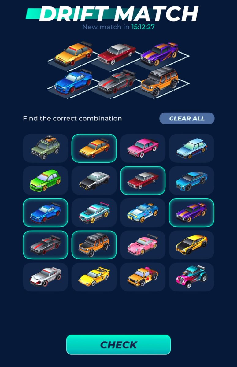 freecoinalerts's tweet image. #DriftPartyTodayCombo🏎️

🗓️ 06.12.24

💠 Combo : 2 7 9 12 13 14 

For new users : t.me/drft_party_bot…

Code : 
✅ Here’s how it works:
🏎 Once a day a new board of cars will pop up
🛞 Pick your 6 cars from the lineup
🧩 Each day, you’ll get a new code to crack

#driftcode