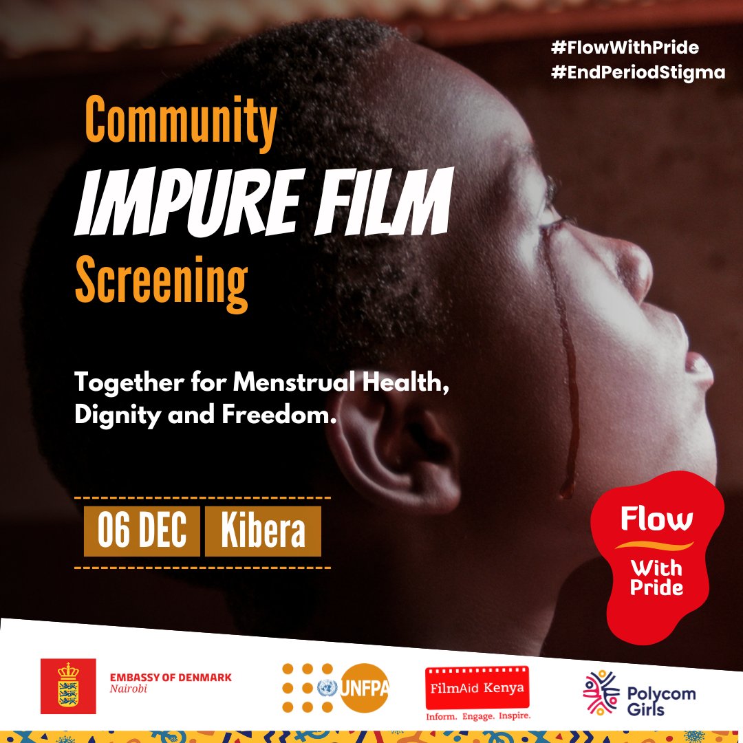 UNFPA Kenya (@unfpaken) on Twitter photo The #FlowWithPride campaign is a year-long initiative by <a href="/UNFPAKen/">UNFPA Kenya</a> and <a href="/denmarkinkenya/">Denmark in Kenya</a> to promote menstrual health and hygiene.
Impure screening is underway in Kibera, targeting adolescents to challenge stereotypes and empower them that periods should not be a source of shame. The #FlowWithPride campaign is a year-long initiative by <a href="/UNFPAKen/">UNFPA Kenya</a> and <a href="/denmarkinkenya/">Denmark in Kenya</a> to promote menstrual health and hygiene.
Impure screening is underway in Kibera, targeting adolescents to challenge stereotypes and empower them that periods should not be a source of shame.