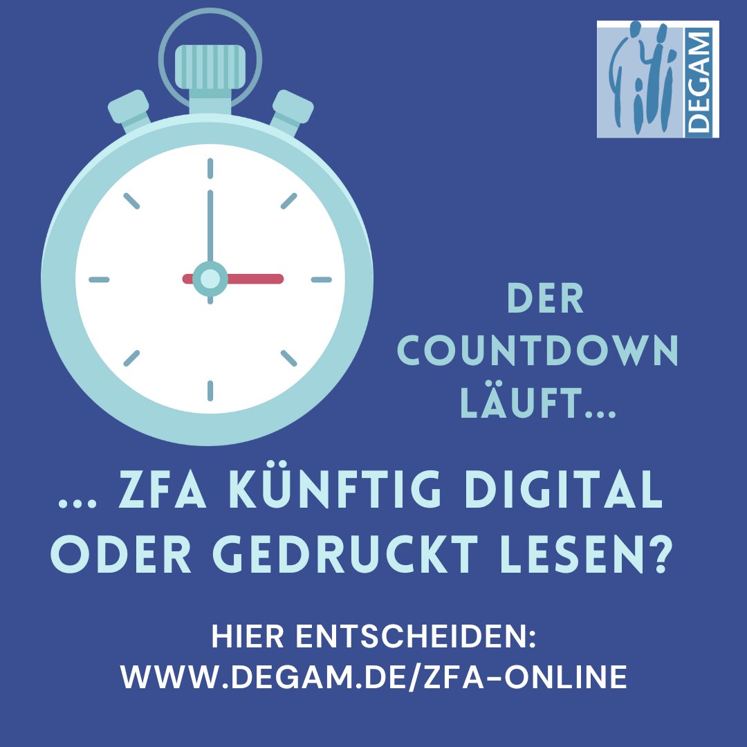 Das Jahresende naht - und damit die Umstellung der Zeitschrift für Allgemeinmedizin, kurz #ZFA, die standardmäßig auf digital umgestellt wird. Wenn Sie die ZFA ab 2025 trotzdem als gedrucktes Heft lesen wollen, geben Sie uns bitte Bescheid: degam.de/zfa-online #DEGAM