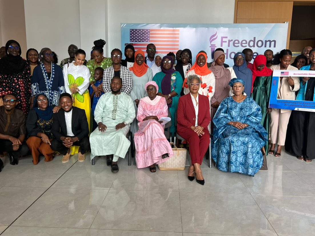 Movement4SJ's tweet photo. Yesterday, #MSJ4 witnessed the launch of 2 projects by @freedomhouse; Preventing FGM/C &amp; Strengthening Gambian Civil Society for Transparent &amp; Accountable Governance, funded by the US Department of State.

@PRJ_Gambia 
@USEmbassyBanjul
@bittaye_a 
@Ibrah_Drame 
@AlhagieSNyang https://t.co/VV4ZcNurCL