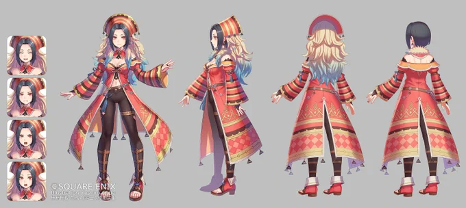 『ロマサガ2リメイク』宮廷魔術師女(エメラルド他)ドット絵では金髪だと思っていたのですが、原作イラストに倣って金の部分は帽子のファー、髪は黒のショートというデザインにしています。ちなみにインナーと脚はレザー的な厚みのある素材の想定です。#ロマサガ2R #リベンジオブザセブン 