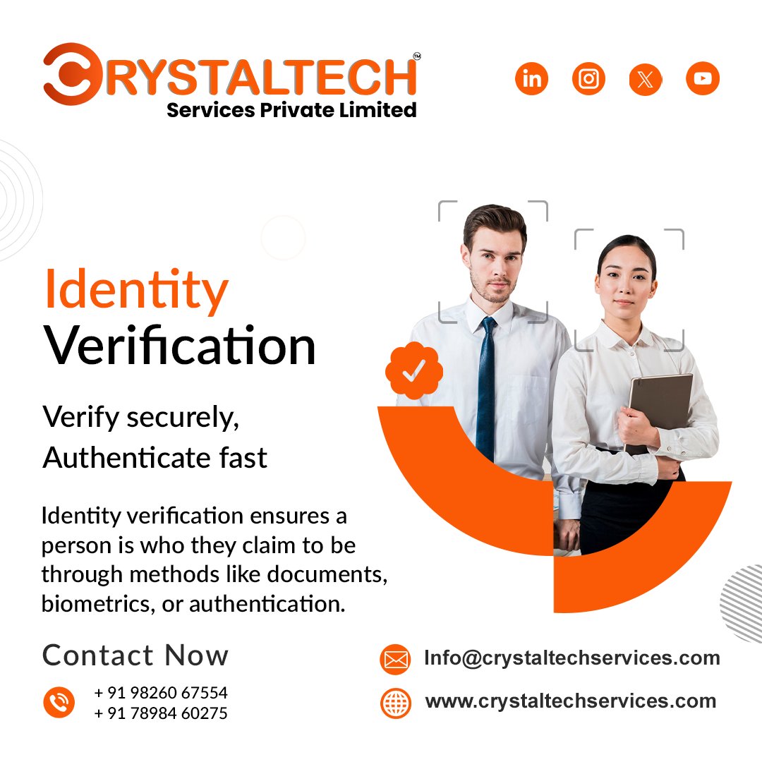 crystaltech_ltd's tweet image. 🔒 Identity Verification Made Simple! 🔒
🛡️ Trust is the foundation of every great relationship.
📍Location: Indore Madhya Pradesh
📞Contact: +91 9826067554 +91 7898460275
#VerifyWithEase #TrustSimplified #SecureAndSmart #IdentityVerification #SecureYourBusiness #TrustMatters