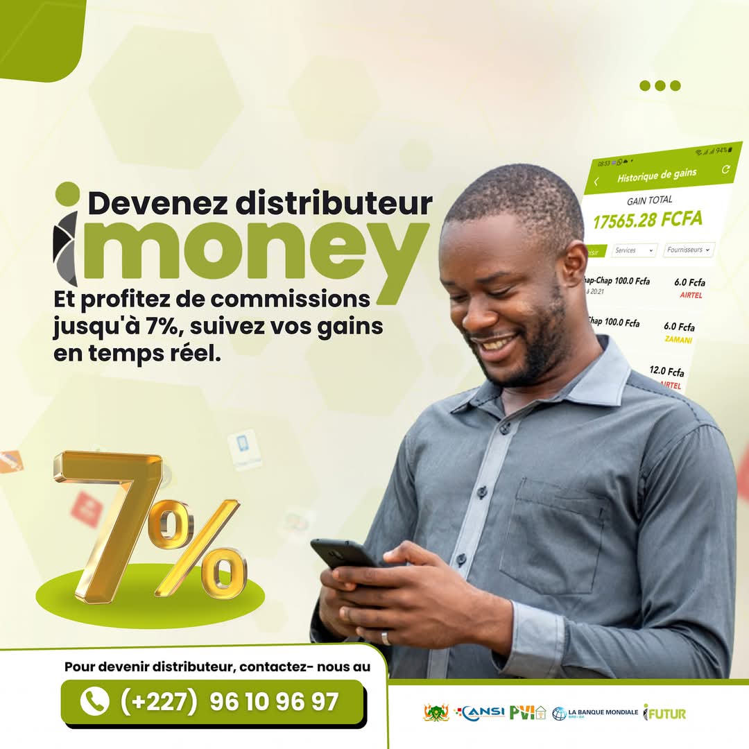iPayMoneyy's tweet photo. Devenez distributeur iMoney et maximisez vos gains !

Gagnez jusqu'à 7% de commissions sur vos transactions et bénéficiez d'une vue d'ensemble sur vos gains en temps réel.

Pour devenir distributeur, contactez- nous au :
📞  (+227) 96 10 96 97. https://t.co/eDuJRXfX6f