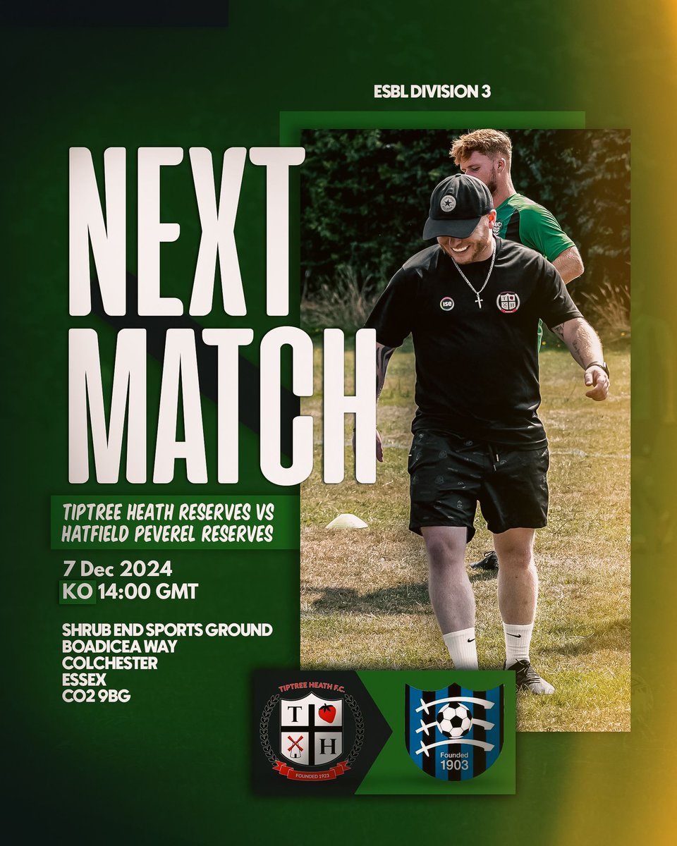 TiptreeHeathRes's tweet photo. UP NEXT FOR THE HEATH !

We return to league action this week as we are at home to @hatfieldpeverelfc reserves in the ESBL Div 3. The oppositon sit top of the division and we look forward to welcoming them this weekend. 

#uptheheath🍓⚽️ 

@emmeyvisuals https://t.co/smTaBfeN3L