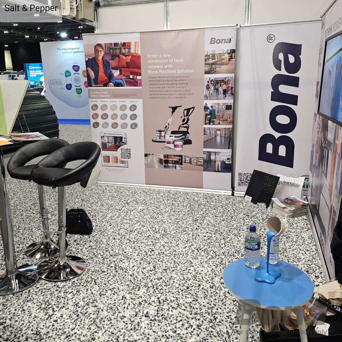StainbustersLtd's tweet photo. Facilities Show, Excel London with the Bona team. Looking forward to some exciting resilient floor refurbishment projects in 2025. Try out the Bona floor visualiser to see how your refurbished floor could look! https://t.co/p3Ar1zfI2Y #AnticipateLdn #Bona #Stainbusterscleaning https://t.co/Eds2clUAjH