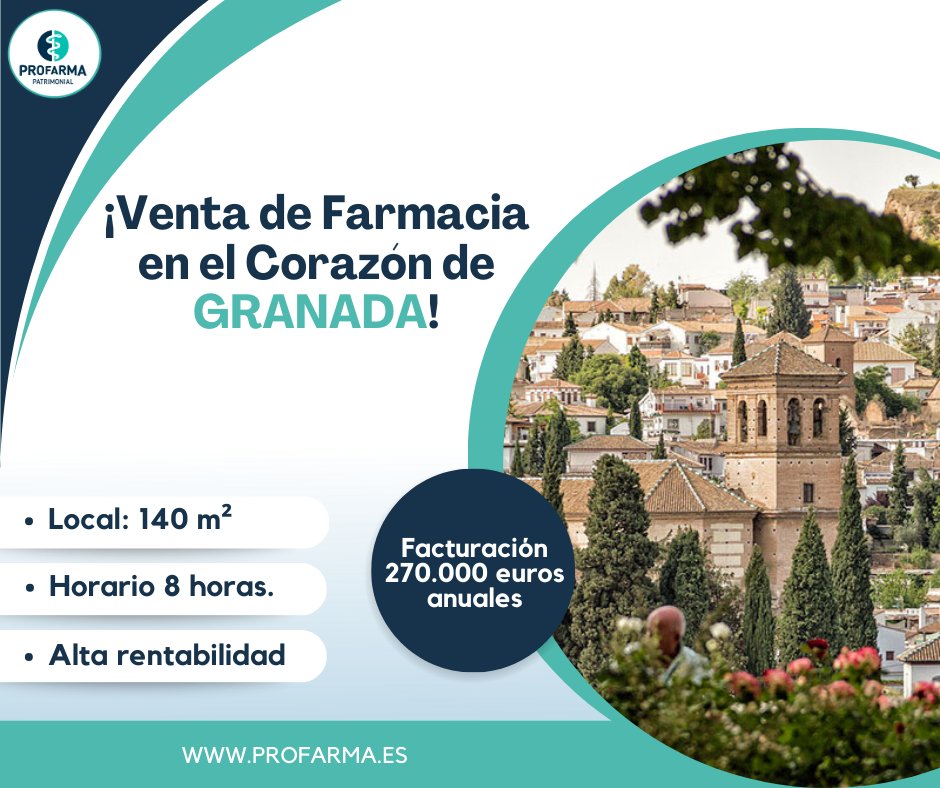 ProfarmaP's tweet image. ¡Venta de Farmacia en el Corazón de Granada!  #profarma #transmisiondefarmacias #farmacias #expertosenfarmacia #farmaciasenventa #compradefarmacias #comprayventadefarmacias #financiacionfarmacia