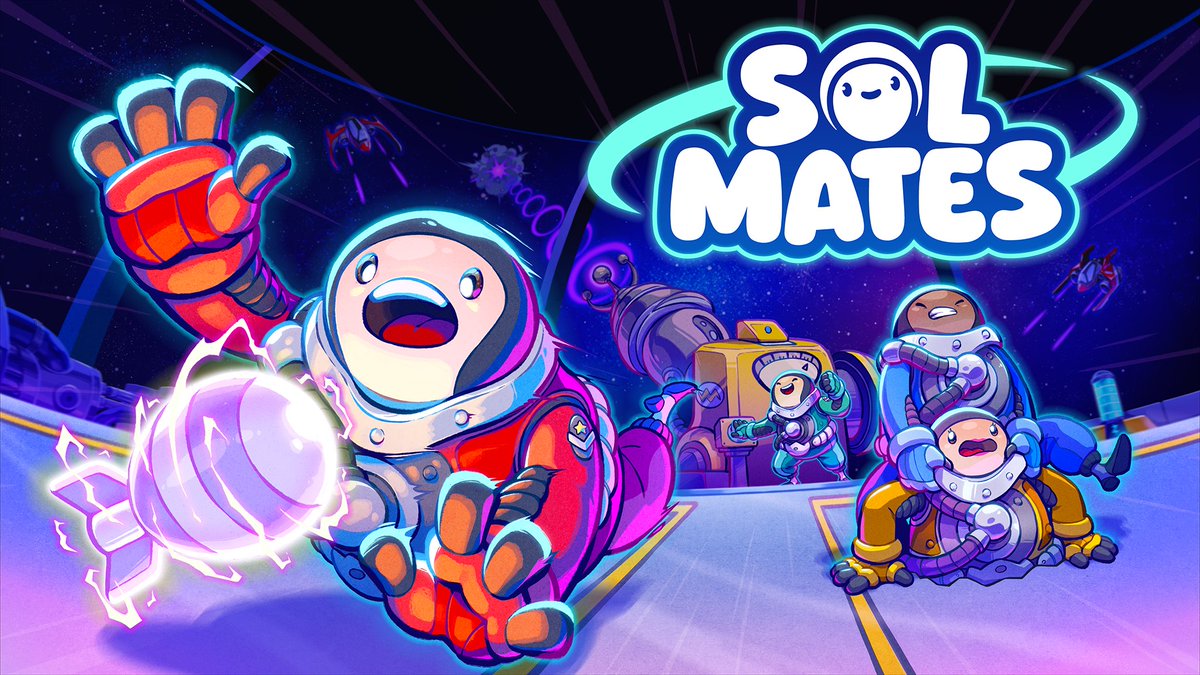 The Keyart and logo I created for  #SolMates, an upcoming co-op game recently featured at the #PCGamingShow. Check out <a href="/daruma_games/">Daruma Games 🚀🧑‍🚀 making Sol Mates</a> for more! 🪐

#indiegame #digitalart #illustration