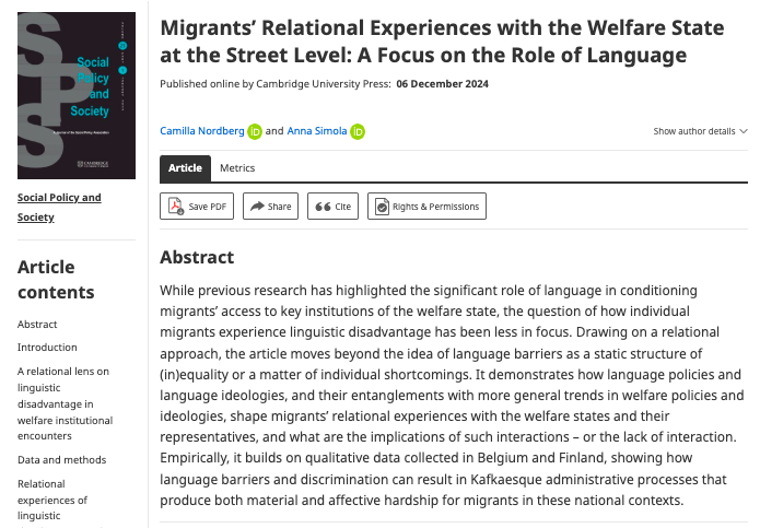 New on #FirstView:

Migrants’ Relational Experiences with the Welfare State at the Street Level: A Focus on the Role of Language

cambridge.org/core/journals/…