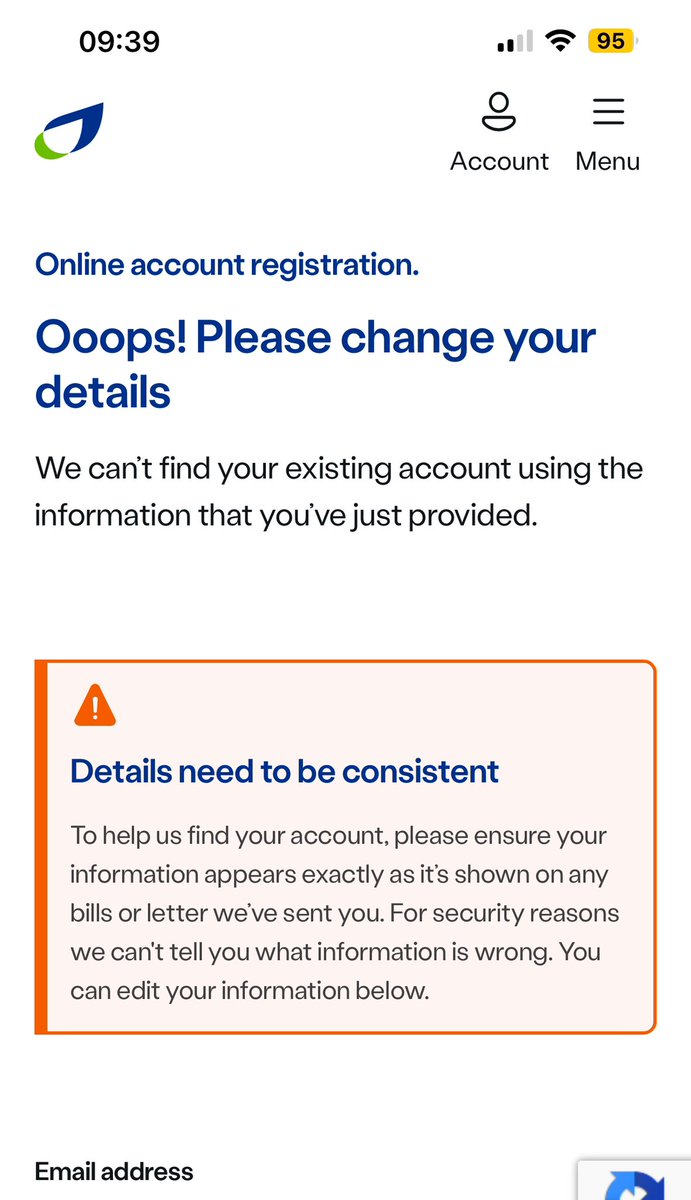 Nezbit_1's tweet photo. @BritishGasHelp trying to create an online account but for some reason it’s not recognising me. I’m using my account number as the reference number as that’s all that’s showing on my last letter from BG. Can you help? https://t.co/AGtnkRunw8