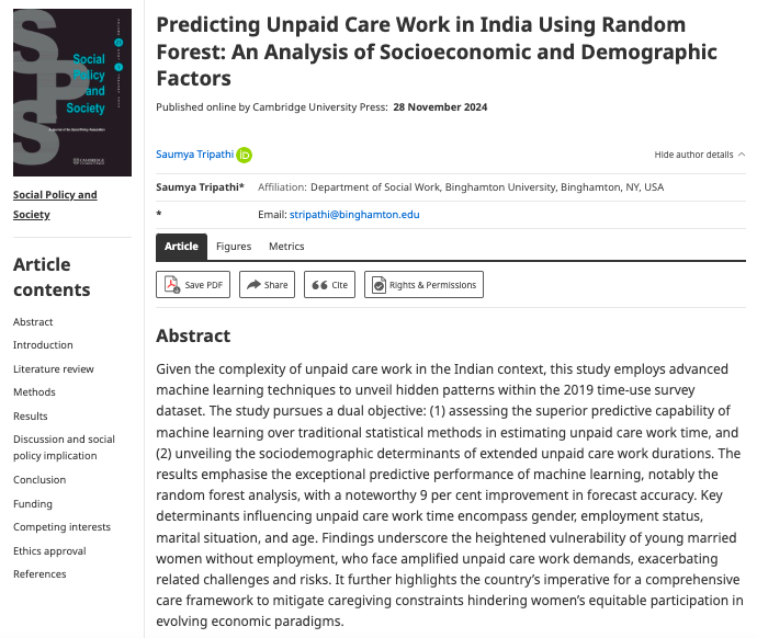 New on #FirstView:

Predicting Unpaid Care Work in India Using Random Forest: An Analysis of Socioeconomic and Demographic Factors

cambridge.org/core/journals/…