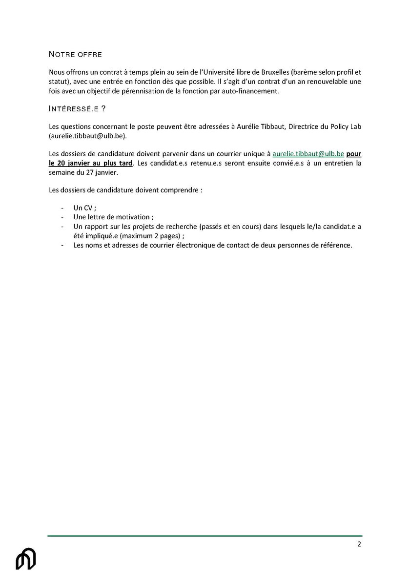 SciencePoULB's tweet photo. 📢 [#JOB] Le #PolicyLab recrute un.e #logisticien.ne de recherche 📢
L’action publique et les processus co-créatifs sont au cœur de vos intérêts de #recherche ? Vous souhaitez contribuer au développement et à la valorisation de projets de recherche-action innovants ? https://t.co/r8EL0dQyby