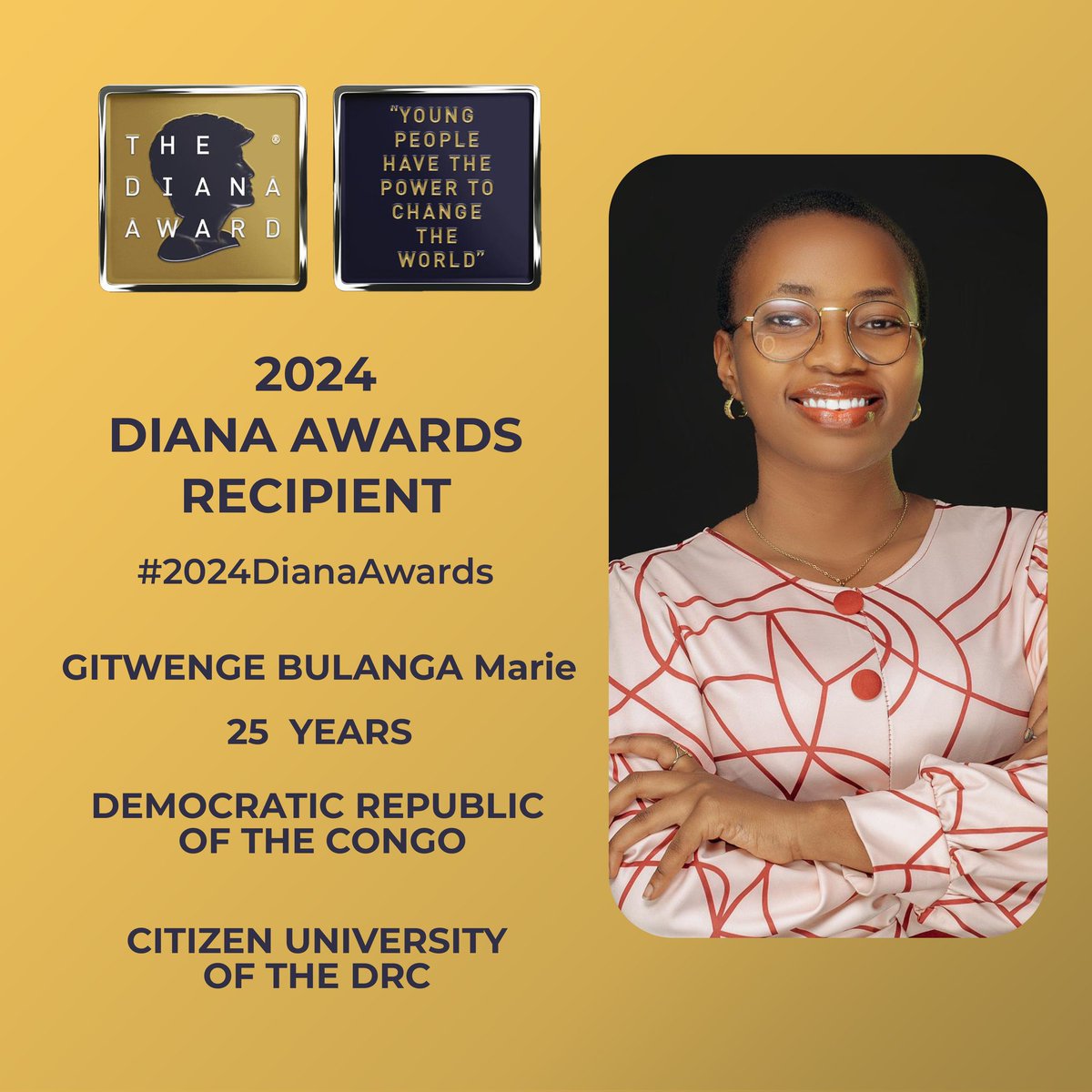 jamaagrandslacs's tweet photo. ✨🎊C'est avec une immense fierté que nous accueillis le prestigieux prix #DianaAward2024, en mémoire de Diana, la princesse de Galles, soutenu par ses fils, le Duc de Cambridge, Prince William, et le Duc de Sussex, Prince Harry, attribué à notre animatrice principale du programme de l'Université Citoyenne en République Démocratique du Congo, Madame @MarieJunon 🎊

Ce prix honore les efforts sans cesse renouvelés en faveur de la paix, de la dignité humaine et de l'accompagnement des plus vulnérables en RDC 🇨🇩, et plus particulièrement dans la zone Est.

Un grand merci à tous ceux qui nous ont soutenus dans cette mission. Félicitations encore à toi, chère @MarieJunon, pour tes sacrifices et ton engagement inébranlable.

@Presidence_RDC
@DeniseNyakeru
@FondationDNT
#DianaAward2024 #YoungChangemakers #SocialImpact #LONDON #YOUNGPEOPLEHAVETHEPOWER #YOUNG #GLOBALIMPACT