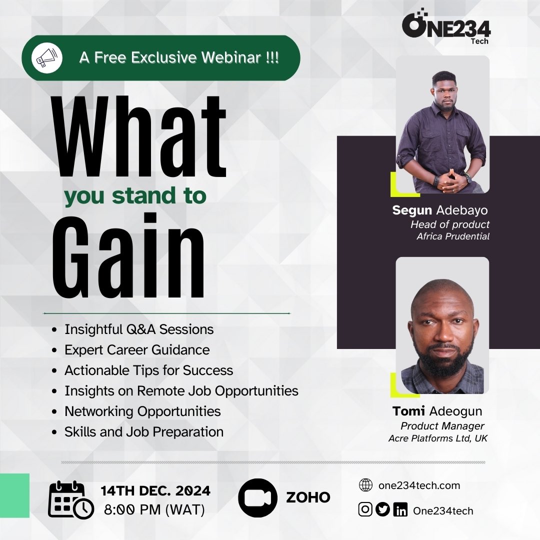 One234Tech's tweet photo. Dear aspiring Product Manager, you have a lot to gain by joining this webinar.
Don't miss this chance to upskill and unlock global opportunities!
Visit the link https://t.co/W9DI1SfWzv to register now!
#Webinar #RemoteJobs #ProductManagement
#One234Tech https://t.co/bttoUn6GRH