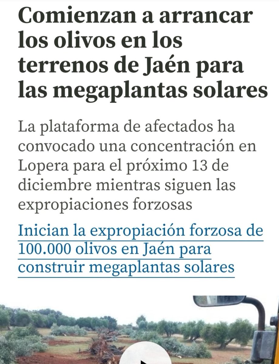 Alex_Diaz_68's tweet photo. La empresa privada Greenalia de capitán gallego, comienza a expropiar y a arrancar 100.000 olivos centenarios que producían el mejor aceite de oliva del mundo en Jaén.
👇
Hay una extraña razón que solo saben los guionistas de "La Dimensión Desconocida" del por qué las ineficientes plantas fotovoltaicas las instalan por "la fuerza" solamente en terrenos de cultivos estratégicos para España🤔.

👇 Aquí el consejo de administración de esta empresa 👇
https://t.co/sMlbY5wKCr