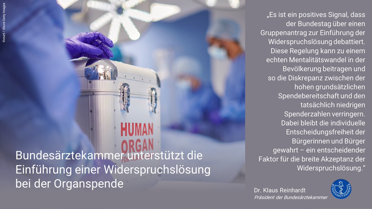 Bundesärztekammer (@baekaktuell) on Twitter photo Die Bundesärztekammer unterstützt die Einführung einer Widerspruchslösung bei der Organspende, wie sie im <a href="/Bundestag/">Deutscher Bundestag</a> beraten wurde.
bundesaerztekammer.de/presse/aktuell…
#Organspende #Politik #Bundestag Die Bundesärztekammer unterstützt die Einführung einer Widerspruchslösung bei der Organspende, wie sie im <a href="/Bundestag/">Deutscher Bundestag</a> beraten wurde.
bundesaerztekammer.de/presse/aktuell…
#Organspende #Politik #Bundestag