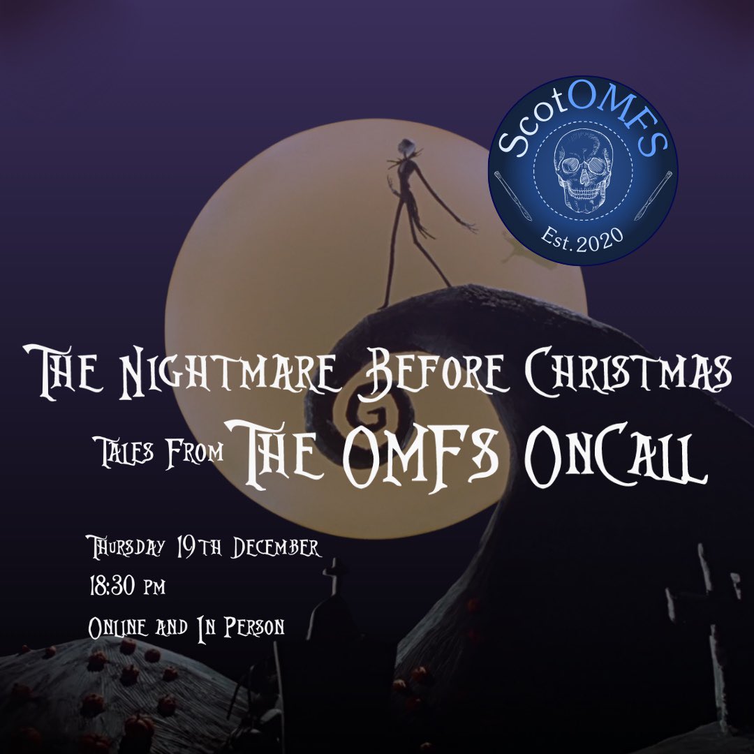 ScotOMFS's tweet image. Join us for an evening of interesting cases and learning from the OMFS trauma on-call at a major trauma centre! 

Thursday 19th December,
6:30pm, 
Online on Microsoft Teams and In-person at the QEUH (Glasgow)

Link to sign up: forms.gle/A971Sg1H68JACN… 📌