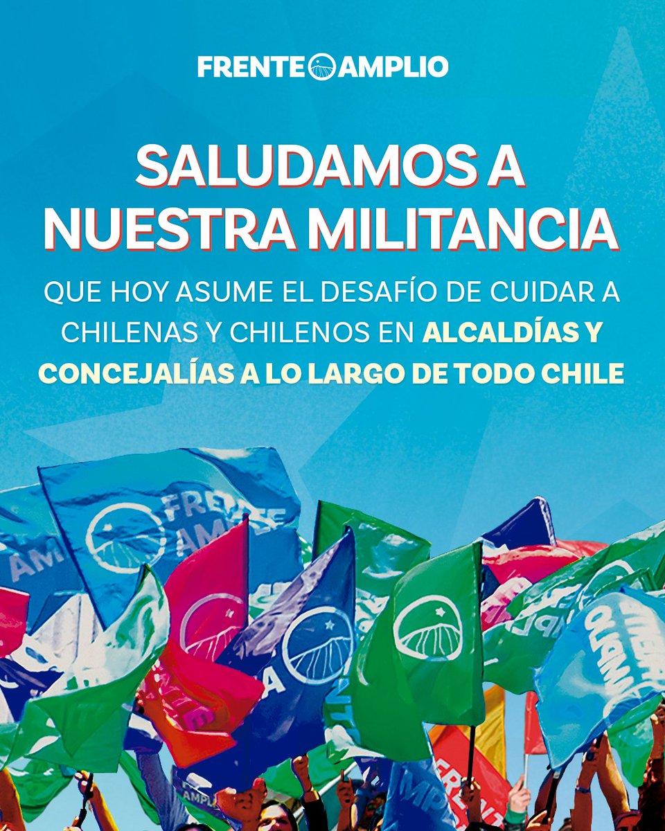 Saludamos a todos nuestros compañeros y compañeras que hoy asumen sus cargos de alcaldes, alcaldesas, concejales y concejalas en comunas a lo largo de todo Chile. ¡Estamos con ustedes! 🇨🇱👏🏻