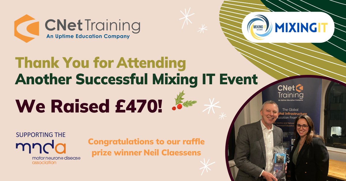 CNet Training (@cnettraining) on Twitter photo It was good to see you at the <a href="/CNettraining/">CNet Training</a> sponsored Mixing IT Christmas event, what a great turn out.
We raised £470 for the MND Association - congratulations to Neil Claessens from Piller Power Systems for winning the Ultra HD Action camera.
#cnettraining #mixingit #mnda It was good to see you at the <a href="/CNettraining/">CNet Training</a> sponsored Mixing IT Christmas event, what a great turn out.
We raised £470 for the MND Association - congratulations to Neil Claessens from Piller Power Systems for winning the Ultra HD Action camera.
#cnettraining #mixingit #mnda
