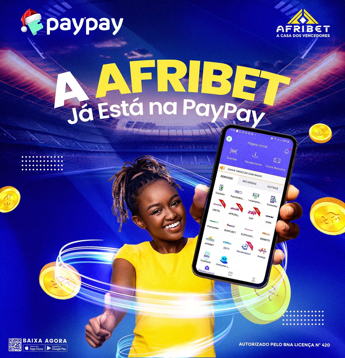 wearepaypay's tweet photo. GRANDE NOVIDADE!!
A AFRIBET chegou a paypay, e agora a sua oportunidade de ganhar está a distância de um clique, adira já a facilidade de poder efectuar o carregamento da sua conta aonde quer que estejas, de forma simples, rápida e segura. https://t.co/0nPdHIrU5m
