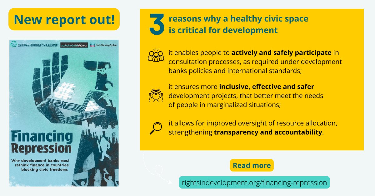 RightsinDevt's tweet photo. When they invest in repressive contexts without using their leverage to protect #civicspace, development banks risk further strengthening authoritarian regimes.
Check out our new report & call on development banks to stop #FinancingRepression: https://t.co/fCIWOih9Ip https://t.co/jvKLjKRyC5