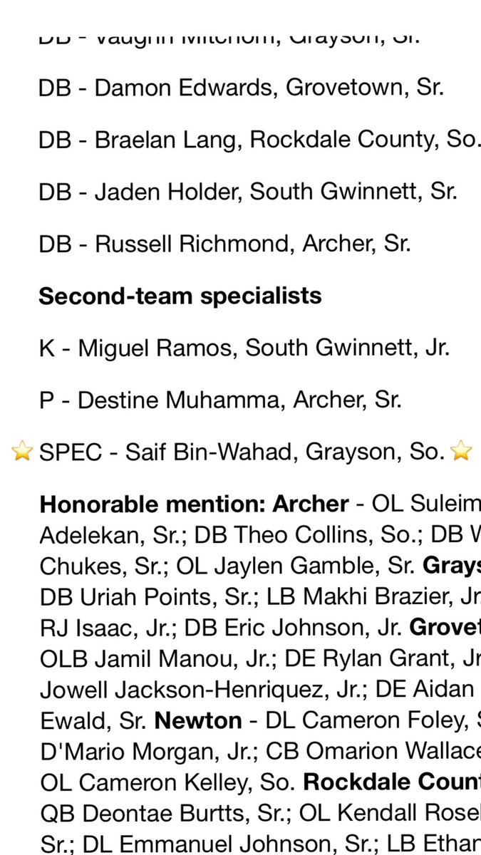 Second Team All-Region 6a. <a href="/grayson_fb/">Grayson Football</a>