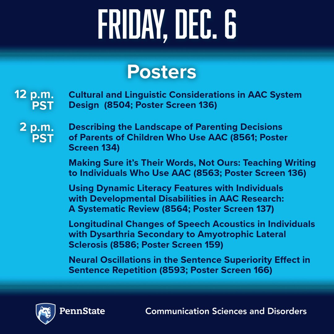 Are you ready for #ASHA2024 Day 2? We have a full day ahead of us and hope to see you at one of our sessions!

More info at ow.ly/le8u50UlH2r

#CSDimpact #HHDresearch #ASHA24 #PhDinCSD #slp2b #aac #literacy #dysarthria #speechscience