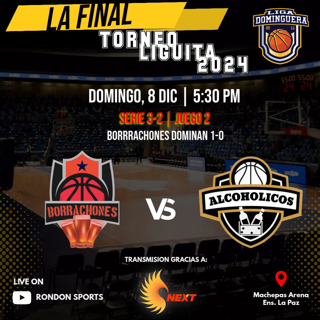 ¡CANDELA Y CHIPA! 

Este domingo 8 se juega el 2do partido de LA FINAL del #TorneoLiguita24 en donde los #Borrachones buscan coronarse y los #Alcoholicos tienen el jabón en la mano para echarle al sancocho. 

Dale palla desde las 5:30 PM.