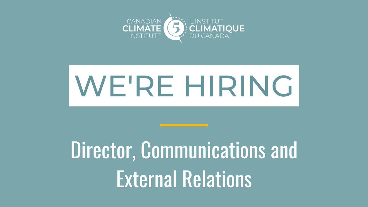 Join our Communications and External Relations team! 

We're looking for a new Director, who will lead the development and implementation of targeted communications, government relations, and engagement strategies.

Learn more about the role and apply ⬇️
climateinstitute.ca/careers/